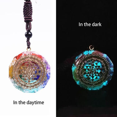 Glow in the Dark Orgonite Chakra Sacred Geometry Sri Yantra Necklace-Your Soul Place